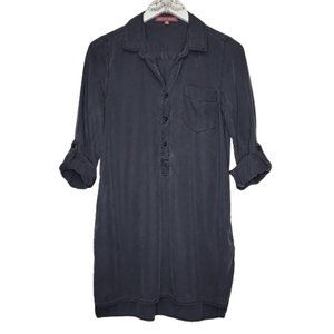 Saks Fifth Avenue V Neck Button Roll Tab Sleeve Shirt Tunic with Pockets Dress M